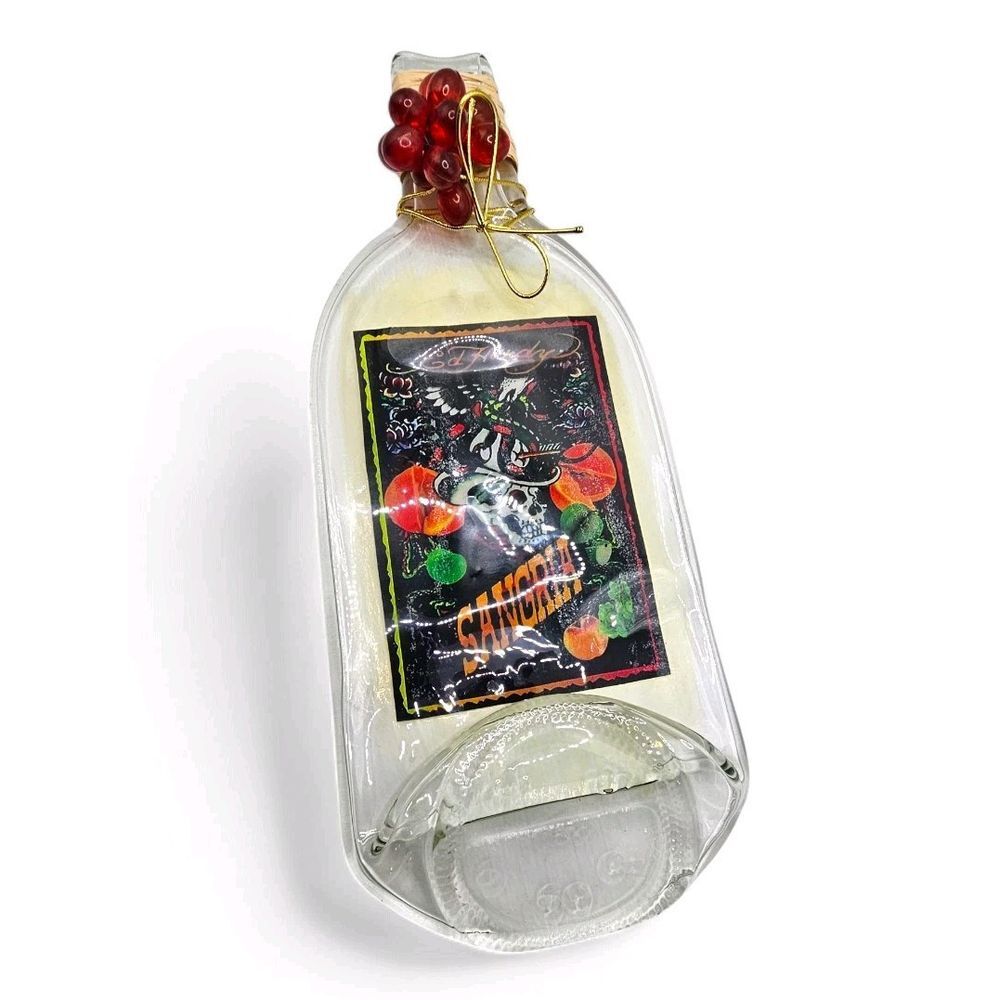 Flattened ED HARDY Sangria Skull Tattoo Label Glass Wine Bottle Serving‎ Tray